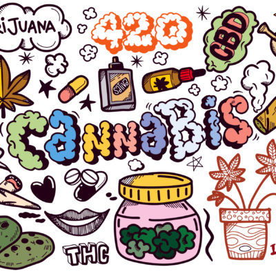 Cannabis Marihuana Traditional Doodle Icons Sketch Hand Made Design