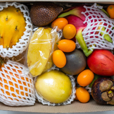 Variety Of Exotic Fruits In A Wooden Crate
